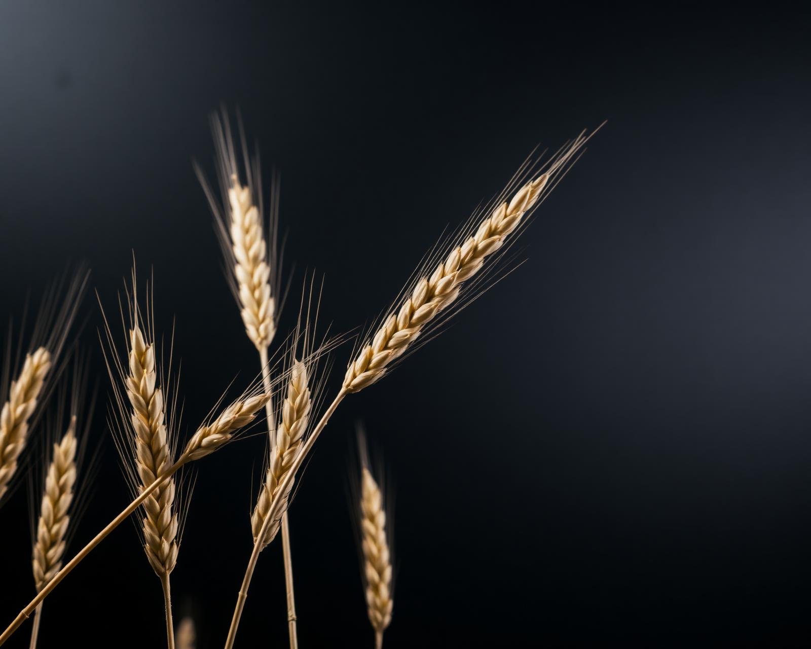 Heritage wheat against a dark editorial background